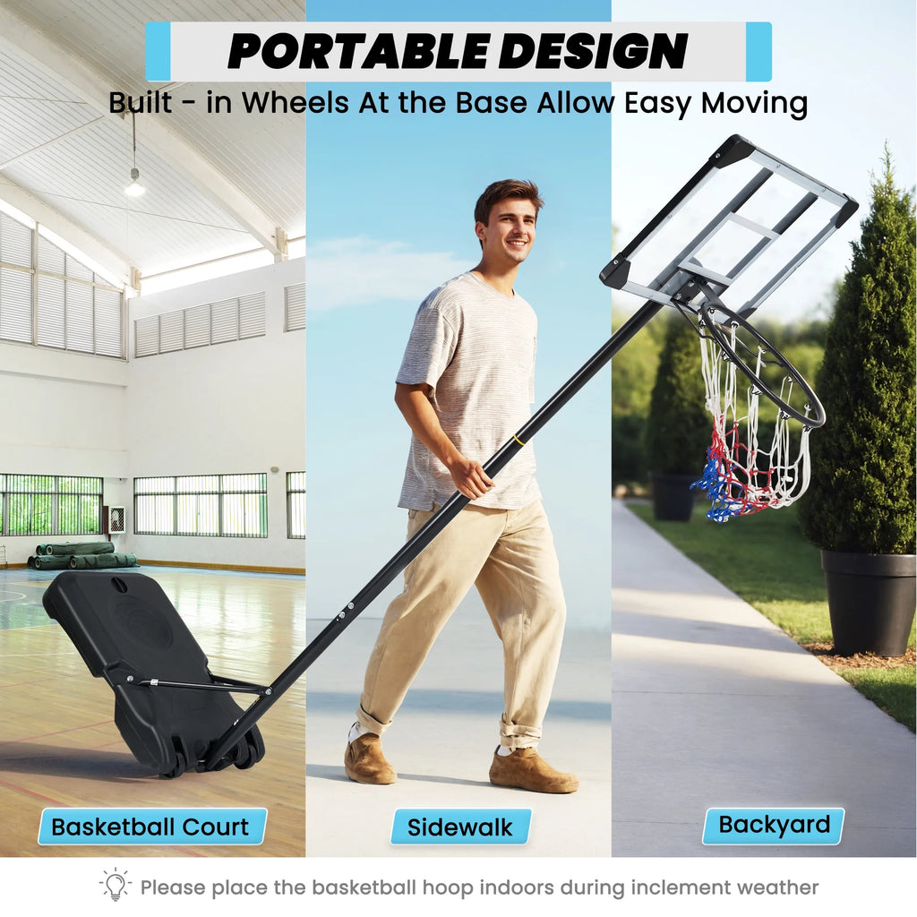 28In Basketball Hoop Basketball Goal System Height Adjustable 5.1Ft to 7Ft Court for All Age Ranges Indoor Outdoor Use