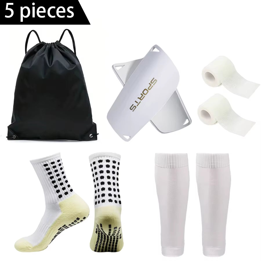 5PCS Set Football Bag Soccer Socks Teenagers Men Sport Grip Socks Soccer Leg Cover Bandage Shin Pads Soccer Training Shank Board