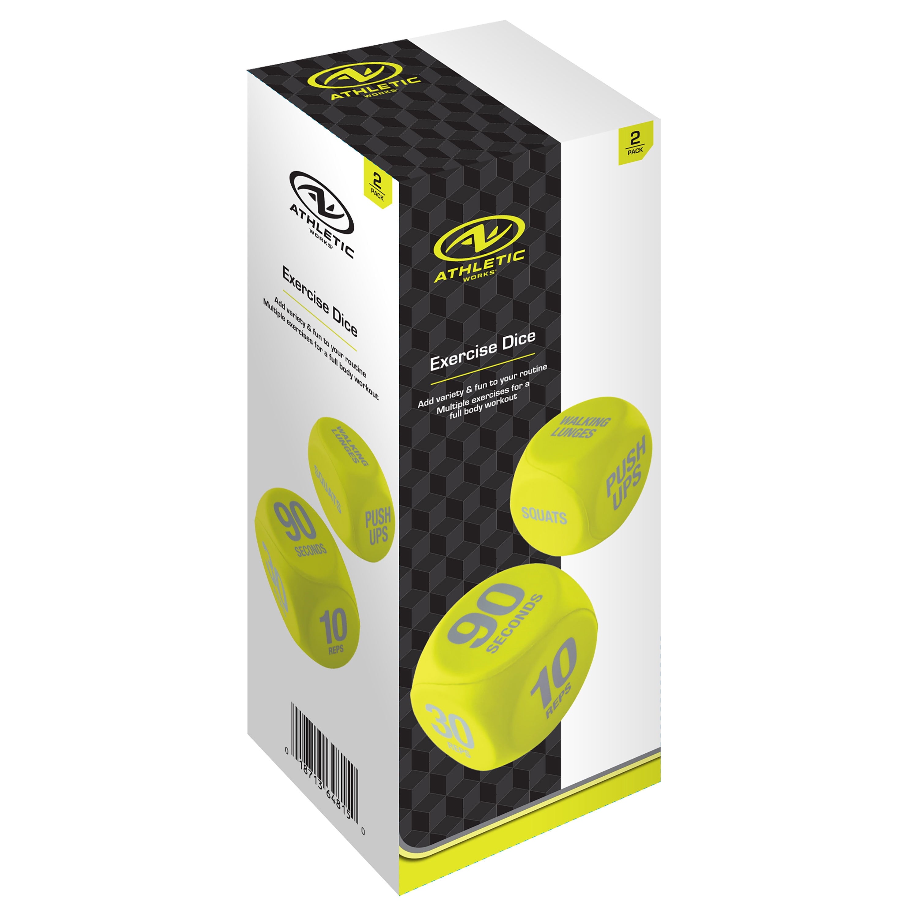 Exercise Workout Dice, 6-Sided, Foam, 2 Count, Yellow, Adult, 2 Count, Ages 18+