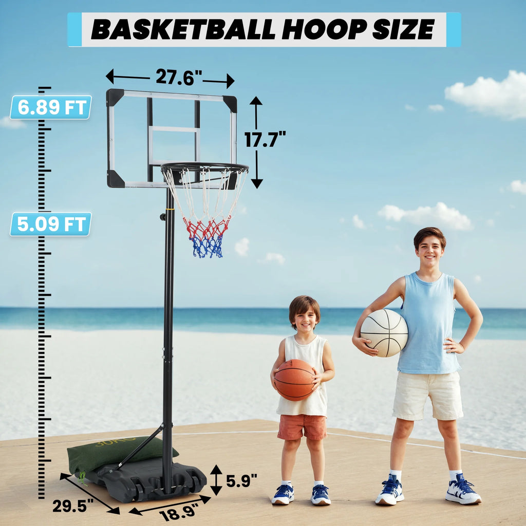 28In Basketball Hoop Basketball Goal System Height Adjustable 5.1Ft to 7Ft Court for All Age Ranges Indoor Outdoor Use